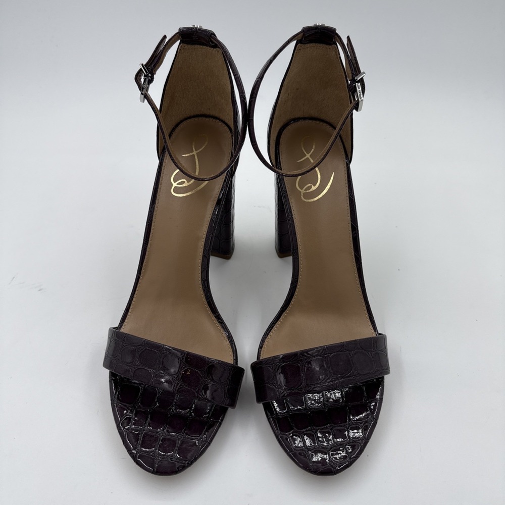 Sam Edelman Womens Yaro Sandal 10.5 Eggplant Leather Chunky Heel Ankle Strap